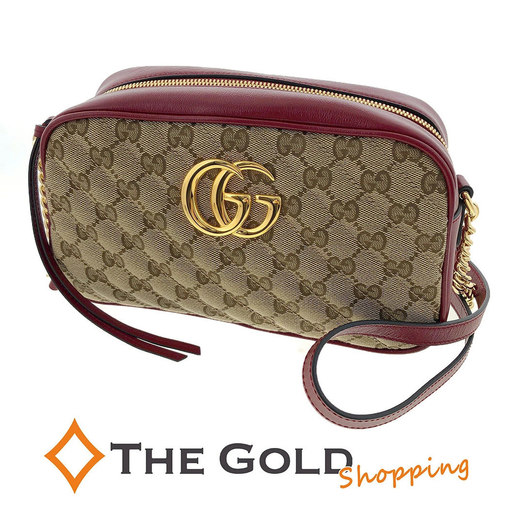 Gucci GG Marmont Quilted Canvas Crossbody Bag Beige Red